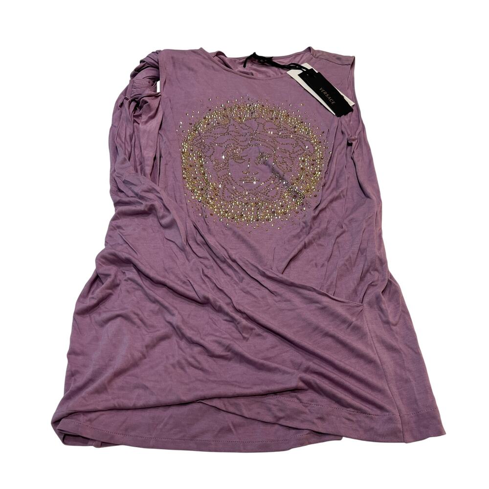 7-65 VERSACE Women's NWT $1,145 Embellished Medusa Head Top Purple 38/ XS